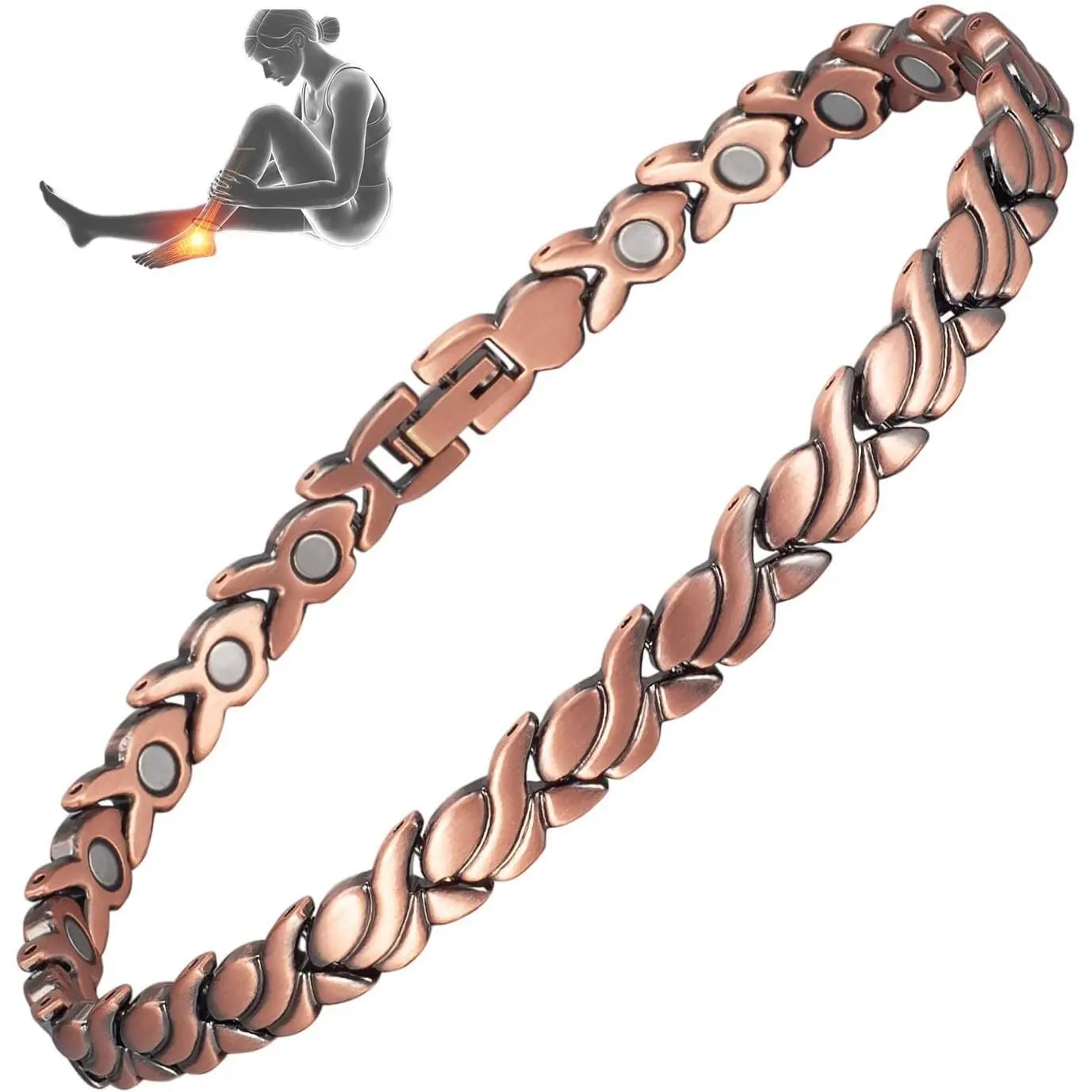 Pure Copper Magnetic Anklet for Women – Adjustable Ankle Bracelet, Stylish Fashion Jewelry