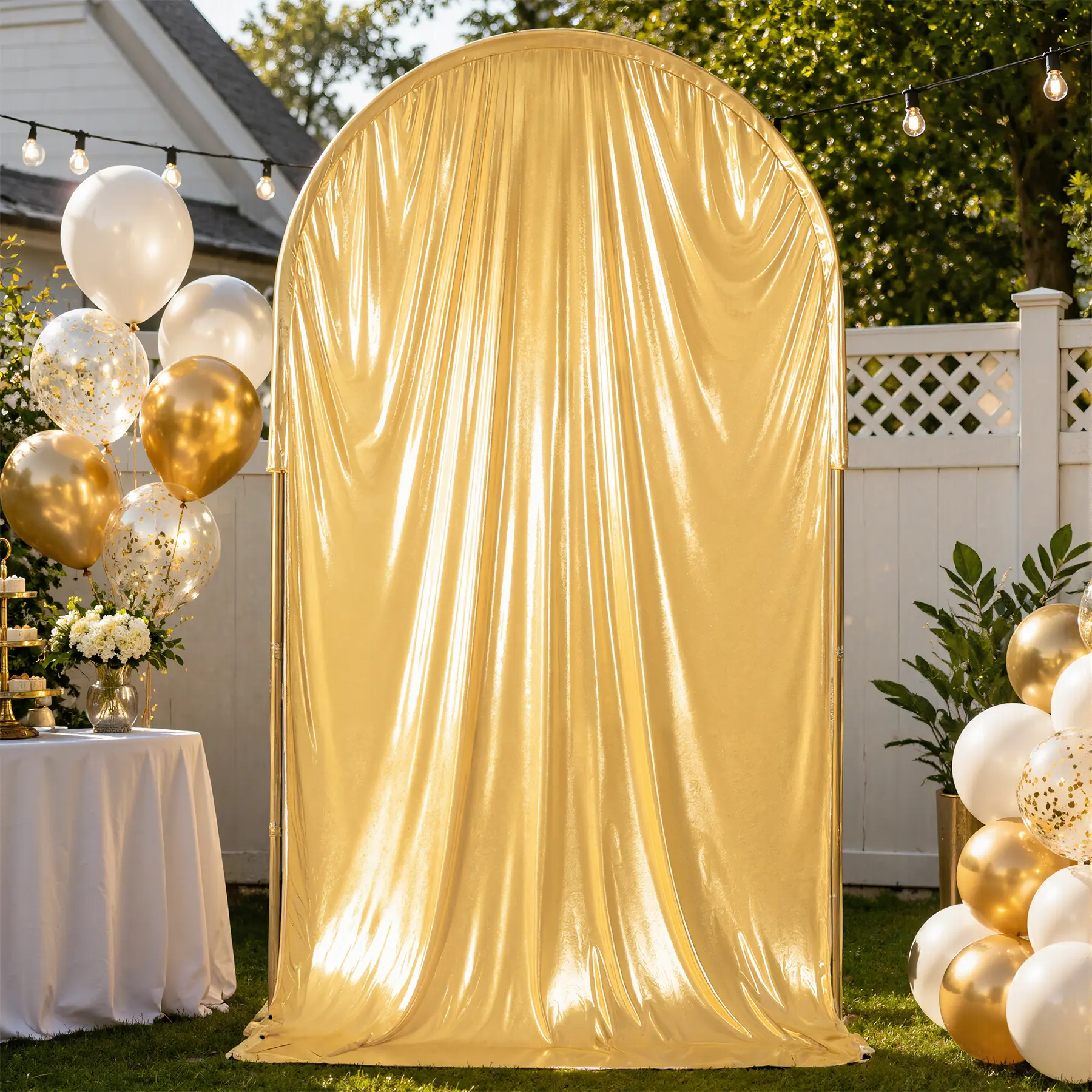 Gold Glitter Arch Backdrop Drape,Wrinkle Free Double Sided Fabric ,8FT x 4FT Fits 7.2FT Arch Stand,Washable Shiny Curtain for WeddingBaby Shower Grad Party Decor, Birthday Parties，halloween decor 2026