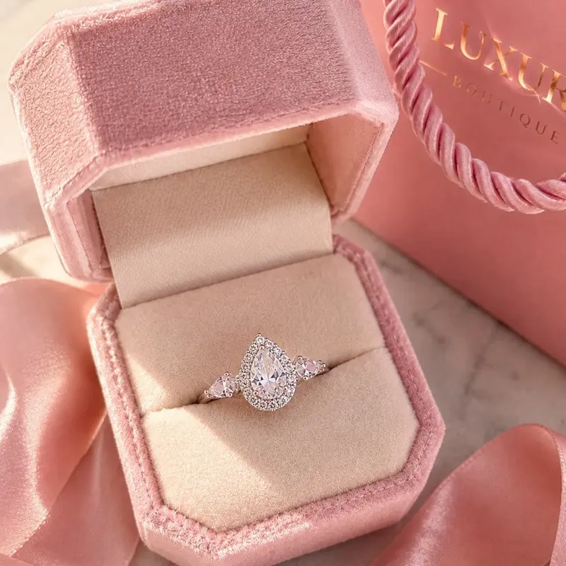 Pear Cut Halo Promise Ring | Stainless Steel | Tarnish Resistant | Sizes 6, 7, 8