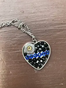 Rhinestone Bullet Heart Necklace- Law Enforcement