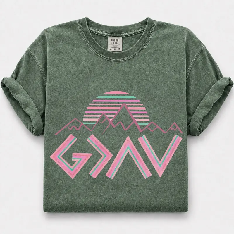 Comfort Colors God Is Greater Than The Highs and Lows Shirt, Christian Mountain Sunset Graphic Tee, inspirational Faith Gift
