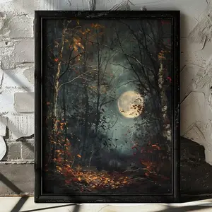 1pc Unframed Gothic Style Forest Moon Night Aesthetics Art Retro Poster Dark Academia Moody Vintage Painting Canvas Print Wall Picture Ideal Gift For Dorm,Apartment,Living Room,Bedroom,Home Decoration