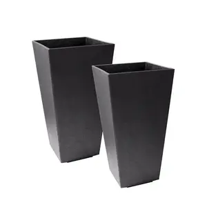 Tierra Verde 2 Pack Indoor Outdoor 20 Inch Self Watering Planters, Sonata, Black