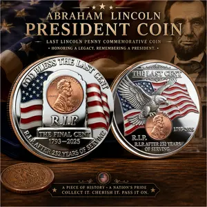 Abraham Lincoln Legacy Copper Coin, Historic Last Lincoln Penny Tribute, US Patriotic Collectible Gift for Veterans and Coin Collectors