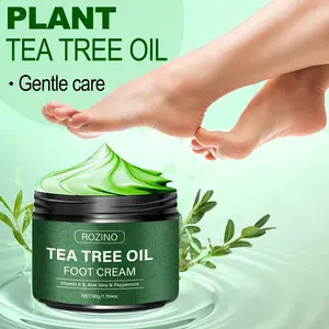 ROZINO Tea Tree Essential Oil Foot Cream 50g Multiple Plant Extract Formula Vitamin E Aloe Vera Peppermint Arnica Chamomile Ingredients Moisturizing Hydration Improves Dryness Restores Feet Tender Vitality Gentle Care Goodbye to Cracking