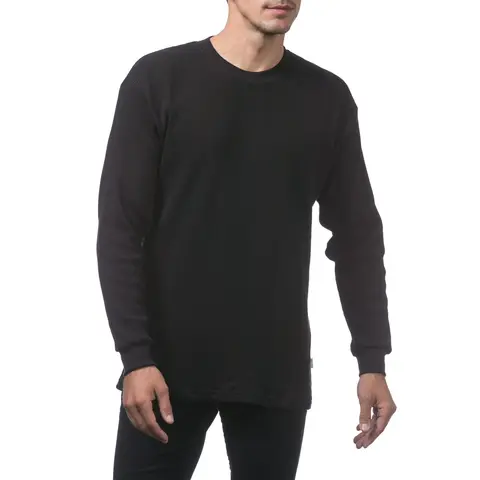 Pro Club Men's Thick Heavyweight Knit Cotton Crew Neck Long Sleeve Thermal Shirt - Ribbed Fabric, Plain Design, Cute Stitch Detail, Winter-Ready Warm Menswear Layer, Casual Use, Christmas Gifts for Boyfriend