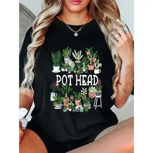 Plant Lover And Gardener: Pot Head Succulent Short Sleeve T-Shirt Breathable Fabric