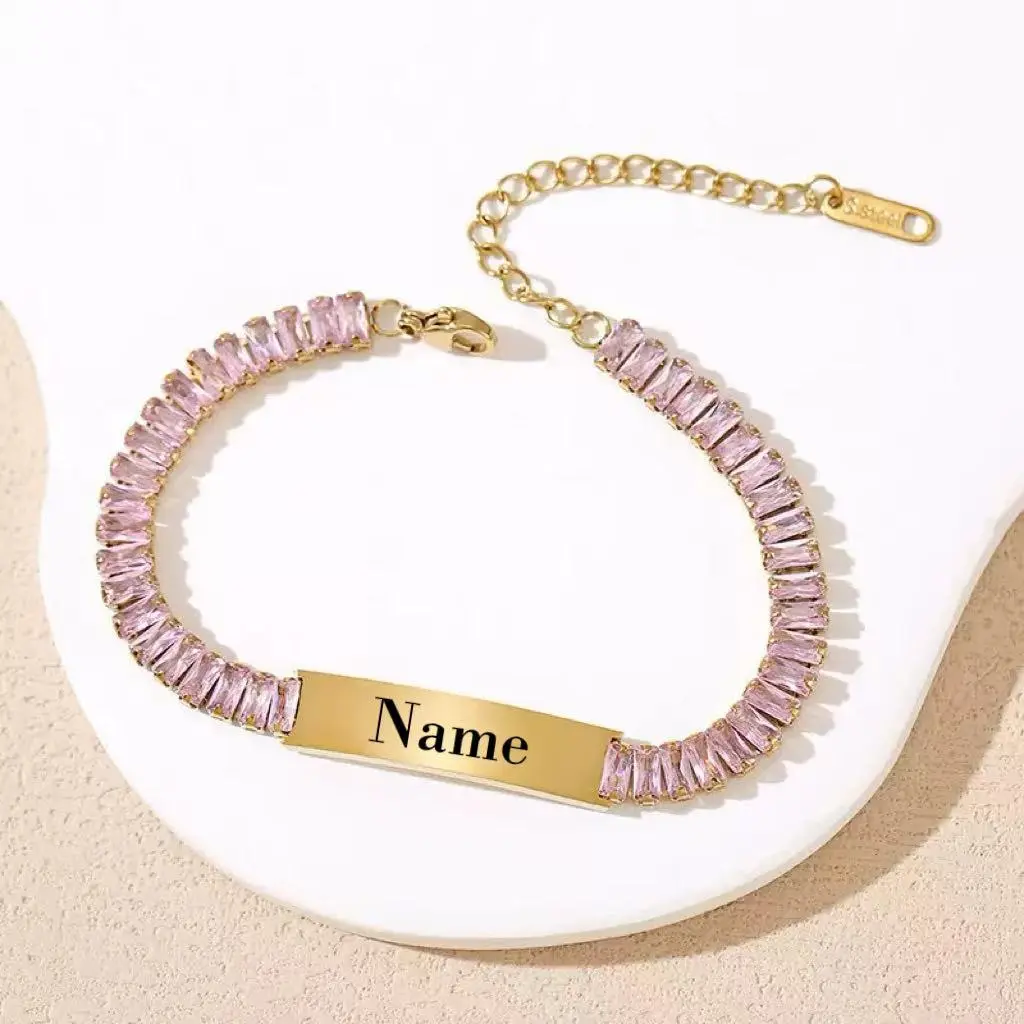 XY003 Customized Engraved Name Bracelet - Artificial Gemstone Jewelry Accessory, Personalized Gift for Her, Mom, Customized Bracelet, Bracelet Wristband, Exquisite Bracelet