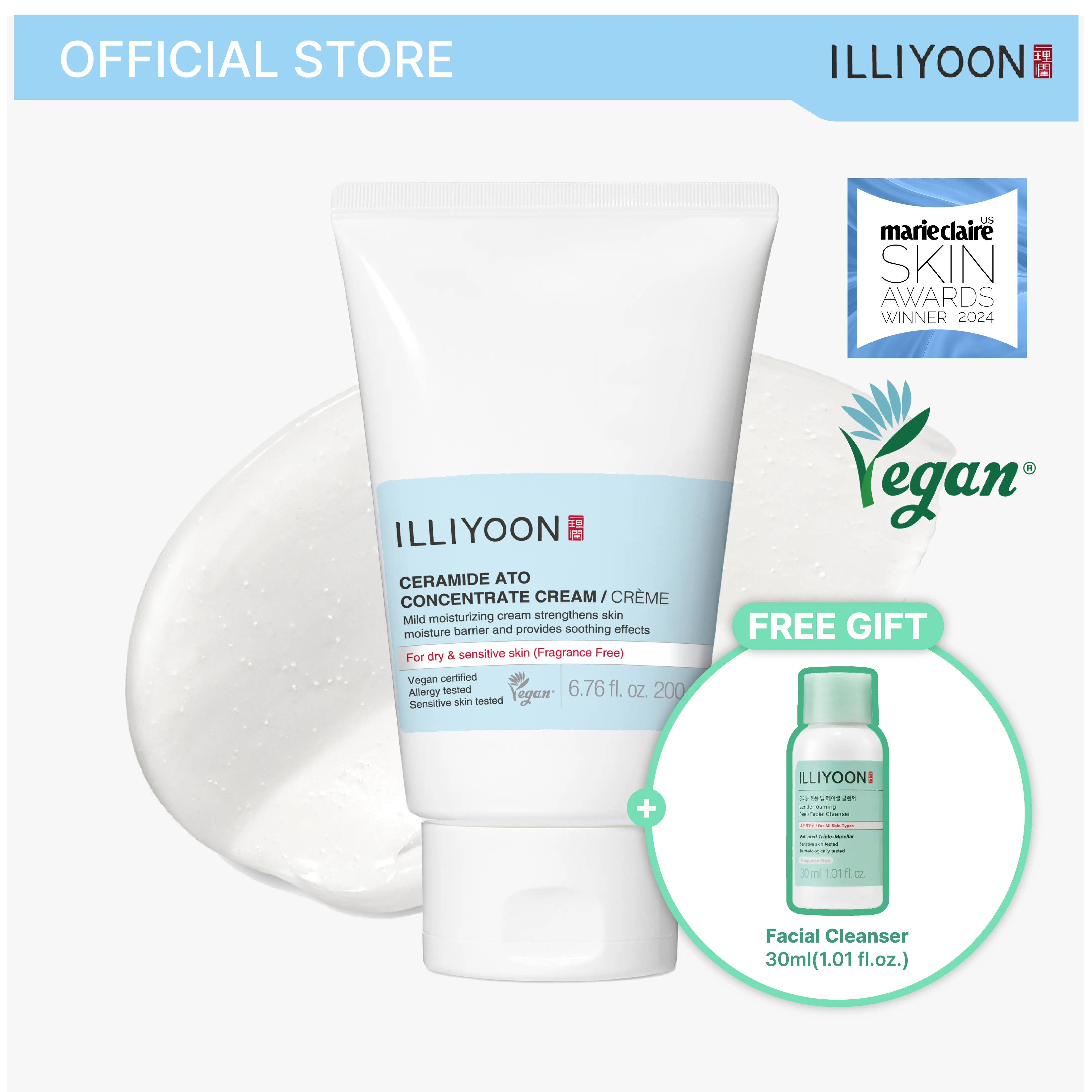 ILLIYOON Ceramide Ato Concentrate Cream | Moisturizer for Dry & Sensitive Skin, 100hr Lasting Hydration, For Face & Body, Gentle for Infants, Moisture