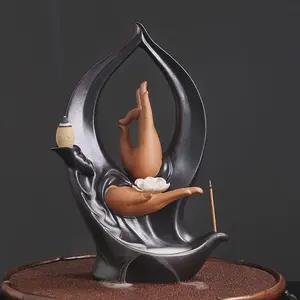 Lotus & Buddha Hand Design Backflow Incense Burner, Ceramic Incense Holder, Home Fragrance Decor, Desktop Ornament for Living Room Bedroom, Perfume