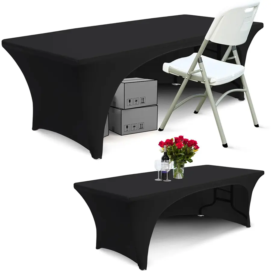 1/2 Pack 6 FT Spandex Table Cover Open Back Fitted Tablecloth Stretch Washable Tablecover Table Topper for Rectangle Tables Black