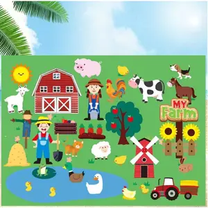 Farm House & Animal Pattern Felt Board, 1 Set Early Education Interactive Felt Board, Preschool Learning Toy for Kids