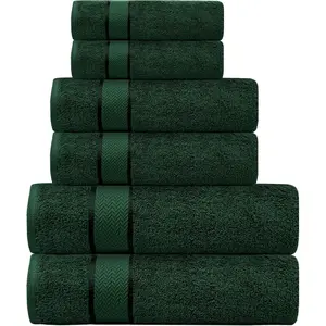 Luxury Bath Towels Set -100% Cotton- 2 Bath, 2 Hand & 2 Washcloths- Large, Thick, Fluffy, Absorbent, Quick Dry, Soft & Plush - 6 Piece Luxury Bathroom Towels - Dark Green/Forest Green