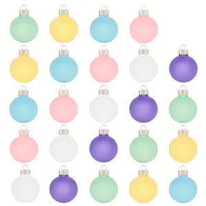 Candyland Party Christmas Decorations Pastel 24 Pcs Velvet Frosted Balls Set 2.36" with Ribbon Bow for Home Office Table Centerpiece Garland in Blue Pink Yellow Light Green