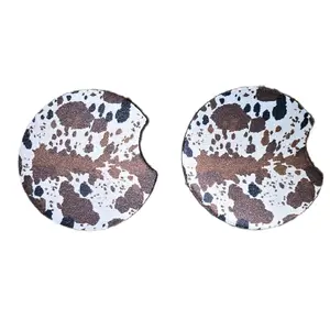 Cow Print Car Coasters - Absorbent Coasters for Cup Holders (2 Pack)