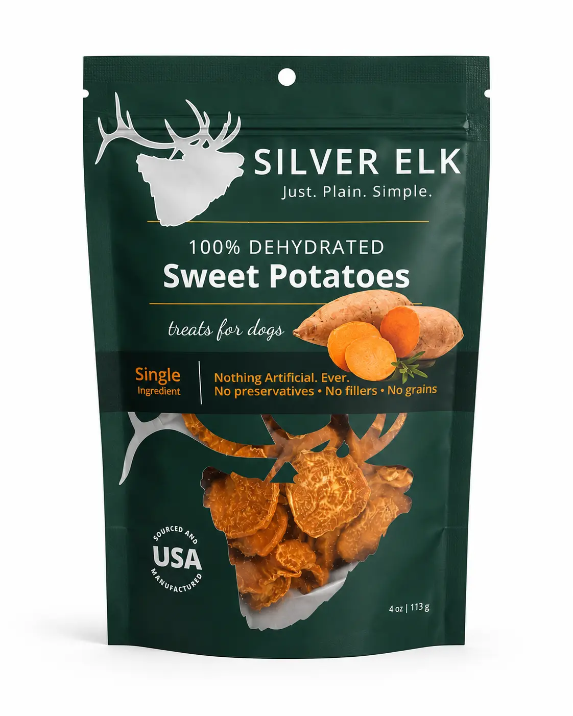Silver Elk | Sweet Potato Dog Treats | 100% Dehydrated | Single Ingredient | All Natural | 4 oz