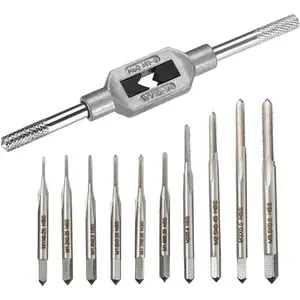10 count  Taps Bit Small Hand Screw Thread Taps M1-M3.5 HSS Mini Metric Plug Tap Screw Tap Drill Tap Drill Set Tapping tool with Adjustable Tap Wrench 1/16-1/4''