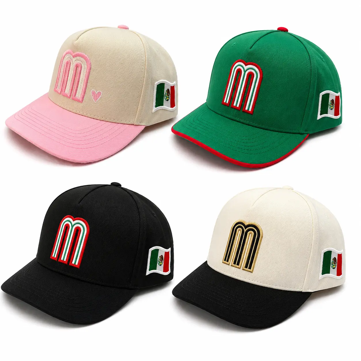 Mexico Letter M Fashion Baseball Cap – Adjustable Unisex Snapback, Flat Brim Breathable Sports Hat, Premium Embroidered Flag Design, Hip Hop Streetwear Style, Everyday Casual Wear, USA Trending 2026