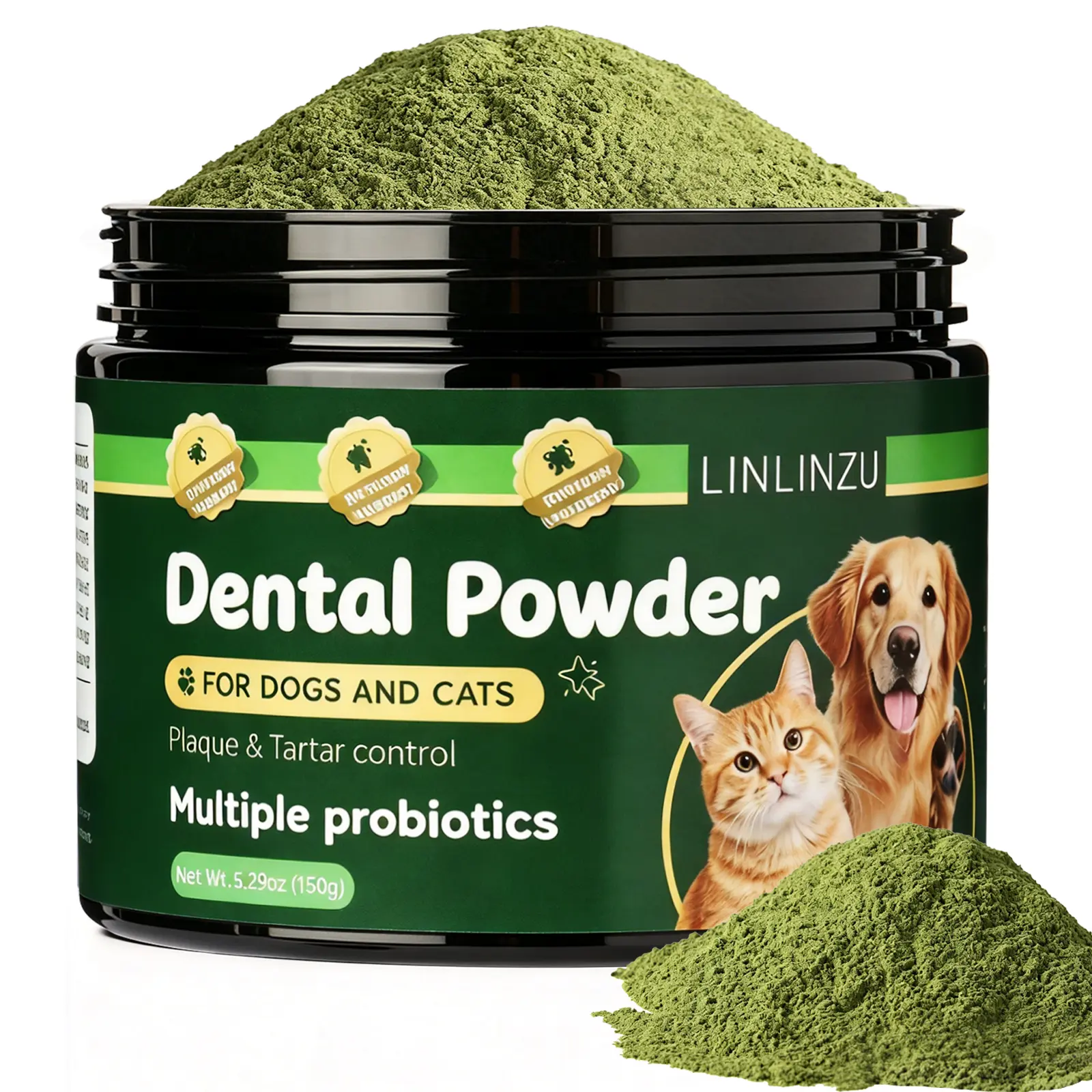 LINLINZU Probiotic Powder for Dogs, Multi-Enzyme Daily Supplement Food Topper, Oral Care Support, 150g