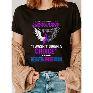 Women's Black Cotton Crew Neck Short Sleeve Graphic Tee - Inspirational Quote "I Wasn't Given a Choice" Rheumatoid Arthritis Warrior - 180g Casual T-Shirt - Support Awareness Apparel - Lightweight Comfort Fit Top
