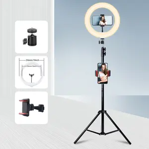 10" Dimmable LED Ring Light & 63" 2-Section Tripod Kit w/Phone Holder - USB Powered for Live Stream/Zoom/Makeup/Photography Selfie Smartphone Cellphone small business necessities portable Adjustable stand multiple color