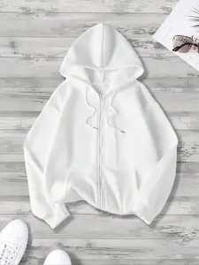 Women's Fall/winter Long Sleeve Zipper Knit Fabric Hoodie, Casual Loose-Fit Jacket, Daily Outdoor Wear, Comfortable Ladies' Outerwear Top, Sweatshirts, Piece, Womenswear, Garment
