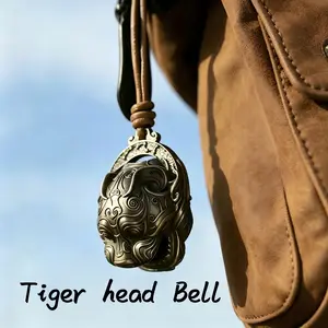 Lucky Tiger Head Bell Pure Copper Feng Shui, Traditional Chinese Door Decor, Unique Gift Idea & Portable Feng Shui Charm