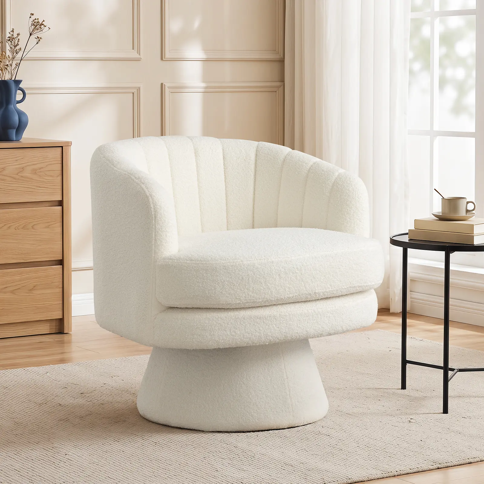 [summergarden] Hertford Vanity Chair, Swivel 360 Degree Swivel Barrel Chairs Accent Chair, Barrel ChairsModern Cozy Lambswool Accent Chair, Comfy Round Armchiars,  for Living Room, Bedroom Office Fabric Armchair