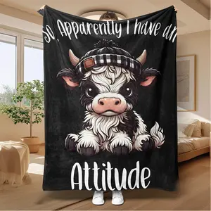 Cartoon Cow Pattern Soft Fleece Blanket, Soft Air-Conditioned Room Throw, Warm Nap Blanket For Home Office Travel Camping, Valentine'S Day, Gift For Her