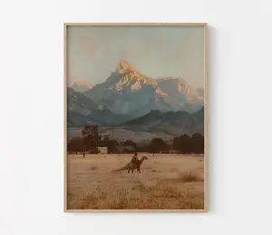 Vintage Dinosaur Cowboy Print Poster No Frame | Western Jurassic Dinosaur Print | Gift for Him, Funny Print