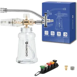 Foam Cannon for Pressure Washer, Snow Clear Foam Cannon Dual Connector Accessories, Power Washer Soap Attachment for Car Wash, Stainless Steel Filter, 5 Nozzle Tips with Holder