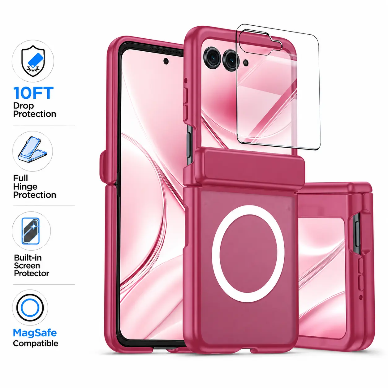BSNRM Premium Motorola Razr 2026/2025/2024 Case with Full Hinge Shield, Built-in HD Screen Protector, Military Grade Drop Protection, Magnetic Charging Compatible Slim Foldable Phone Cover