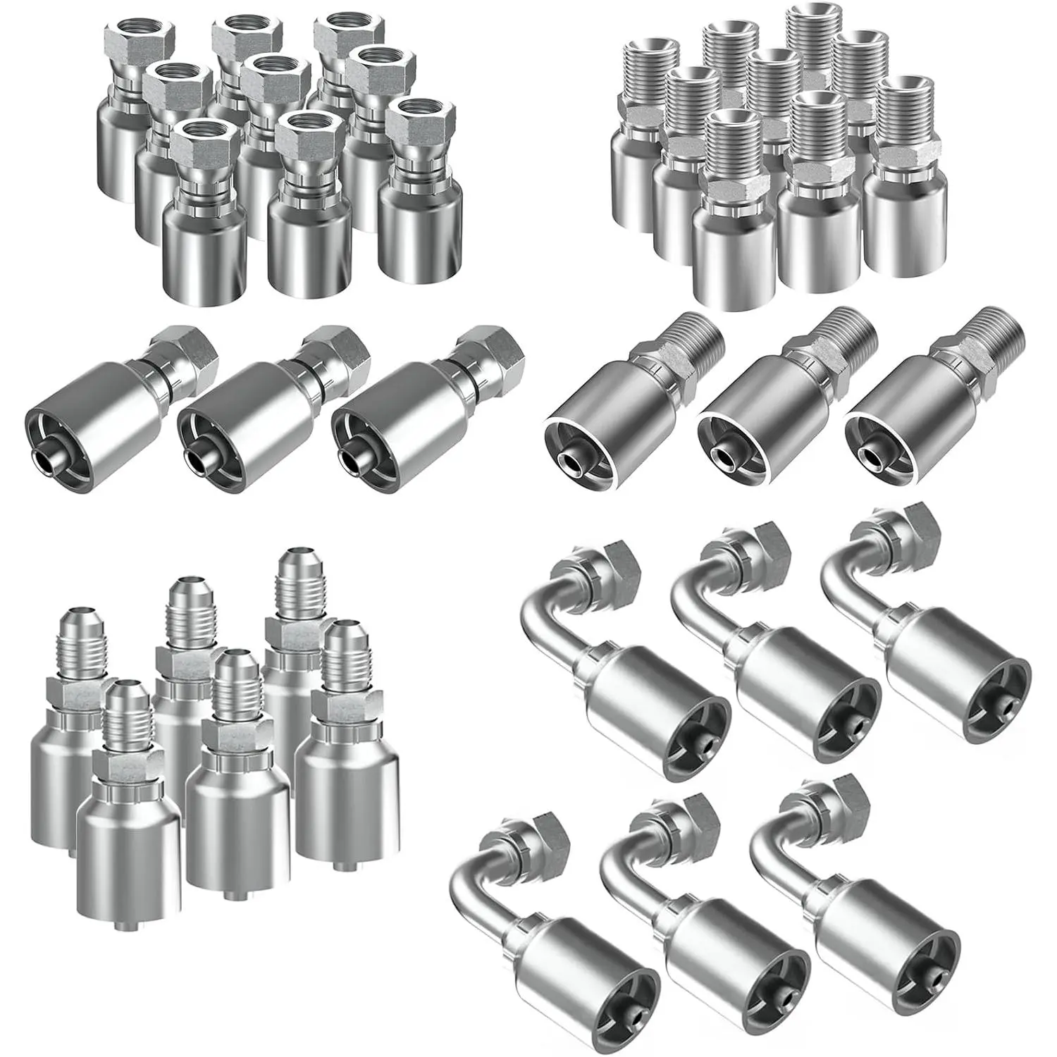 36PCS Hydraulic Hose Fittings 1/4" NPTF Male & JIC 37° Female & Male & Female 90° Elbow, Hydraulic Hose Crimp Fitting Ends for Air Hose Repair Kit