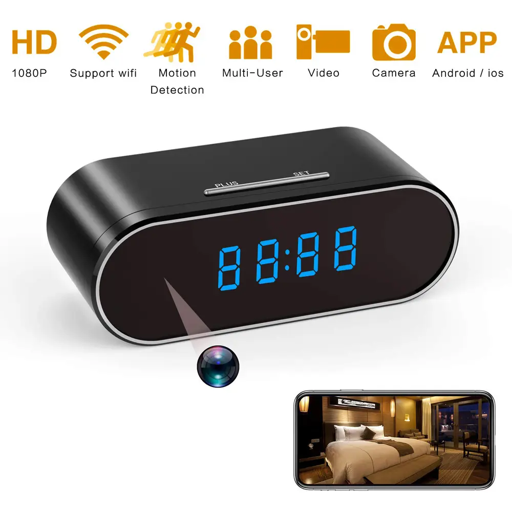 WiFi Camera Clock HD 1080P for Home, Office, Indoor Surveillance Camera Support 2.4G/5G Wifi  Wireless Camera with Motion Detection/Night Vision Nanny Cam Security Camera