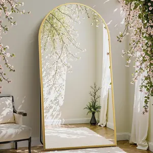 71"x26" Full Length Mirror Extra LargeMirror Full Length 71"x26" Arched Full Length Mirror with Stand Floor Free Standing Aluminum Frame for Bedroom Body Hanging Leaning Modern Simple Home Decor Shatter-proorf Glass Wall, Gold-Rounded