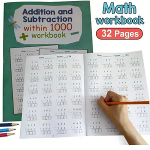 Math Practice Book: Addition and Subtraction Up to 1000, 32 Pages Color-Coded, Time Tracking Grid, Answer Key, Grade 2 Math Skills, Teaching Supplies