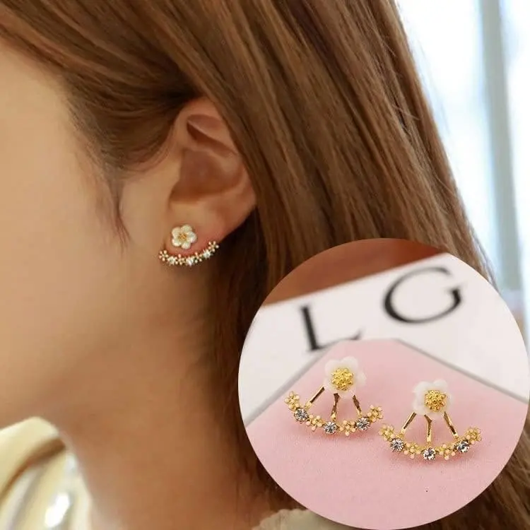 Elegant flower shaped back hanging earrings, Korean fashion floral design, lightweight and portable jewelry gift, fashionable earring style, earring design