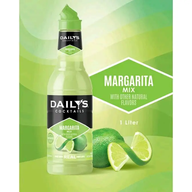 Daily's Lime Margarita Mix Concentrate, 1L Bottle, Low Fat Mix Syrup, Room Temp Sugar Syrup, Quick Pour Pour & Enjoy Lime Juice Beverage for Parties, Versatile