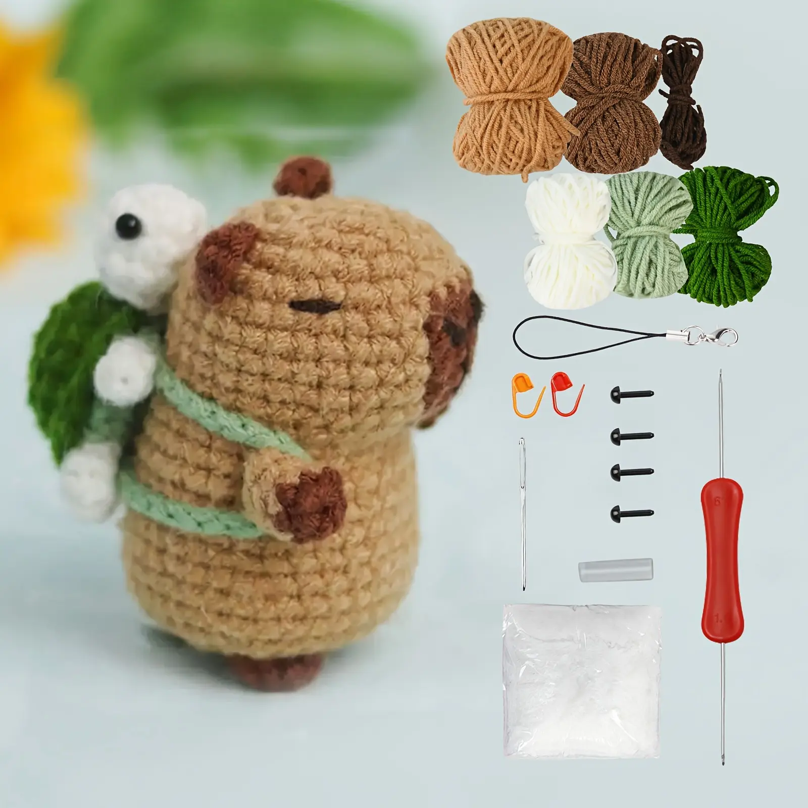 Capybara Crochet Kit, Cute Animal Crochet Kit Set, Christmas Gift, Crochet Kit for Beginners, Crochet Kit for Craft Lovers, Crochet Kit for Adults, Crochet Kit Capybara And Tortoise (Tool Additions with Random Colors)