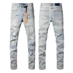 Jeans brand Jeans Men's Jeans Casual Comfort Holes Fashionable Straight Skinny Slim Fit Jeans, Ripped Stretch Jeans Denim Pants, Campus style,holiday style jeans P9122