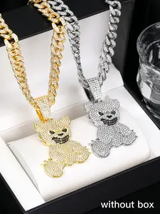 1pc Iced out Trendy hip-hop Bear Pendant Cuban Link Chain necklace, suitable for street singers and dancers, Halloween and Christmas gifts