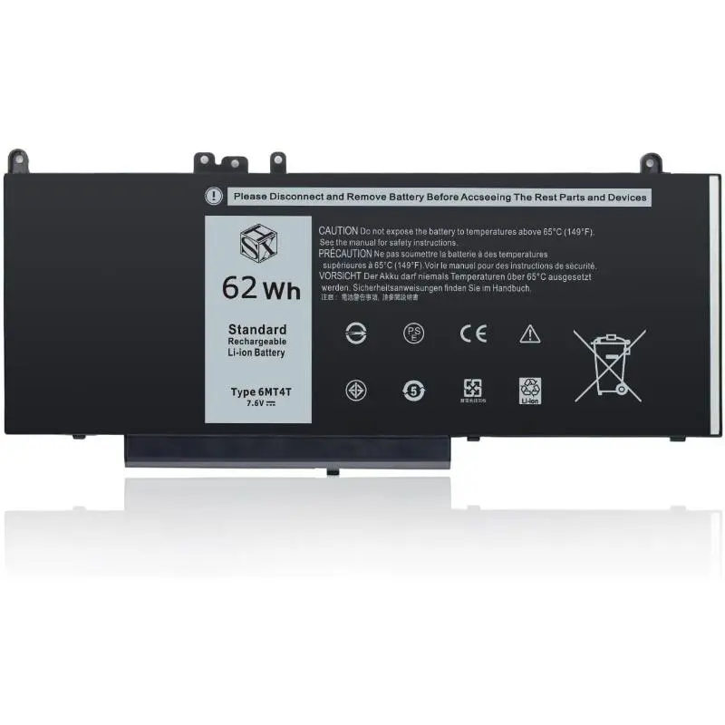 OEM Replacement Laptop Battery 7.6V 62Wh - Compatible with Dell Latitude E5470, E5570, Precision 3510 - Part Numbers 6MT4T, 7V69Y - High Safety, Built-in Cell, Long Lifespan, Includes Cell