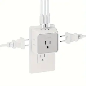 4/3/2/1 PUJIMAX American Multifunctional Wall Socket, Including 2 USB Ports, 1 Type-C Port, 3 AC Plug Ports, Surge Protection, Travel Plug Adapter, Stable Voltage, Simple And Fashionable, Suitable for Home, Office, School, And Dormitory.
