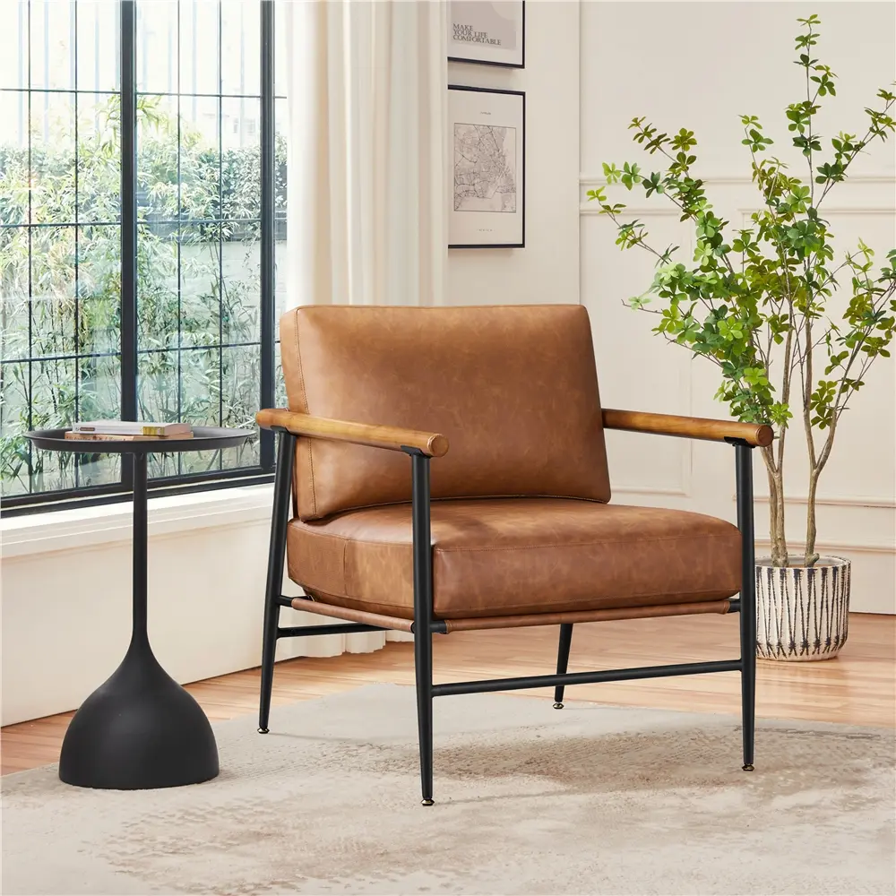 Yaheetech Modern Adjustable Height Accent Chair, PU Leather Armchair with Metal Frame, Plush Back Pillow & Seat Cushion for Living Room, Bedroom, Adjustable Height Chairs, Modern Accent Chair