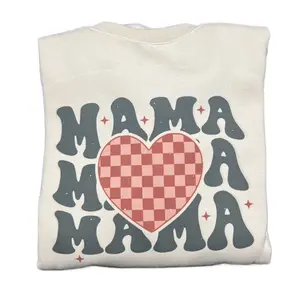 Checkered Heart Mama Crewneck Sweatshirt Womenswear Women Tops