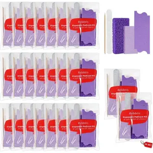 Disposable Pedicure Kit Sets, 5 in 1 Nail Salon Manicure Pedicure Kit Professional, Nail File, Pumice Pad, Mini Buffer, Toe Separator, Wood Stick, Individually Package (20, Count, 80/100 Grit)