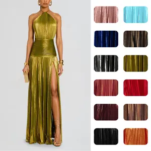 Womens Dresses, Formal Metallic Pleated Sleeveless Tie-Neck Backless Slit Dress for Women Elegantes (Style 8155) - Amazon Independent Site European & American Design, Dresses For Women Elegantes