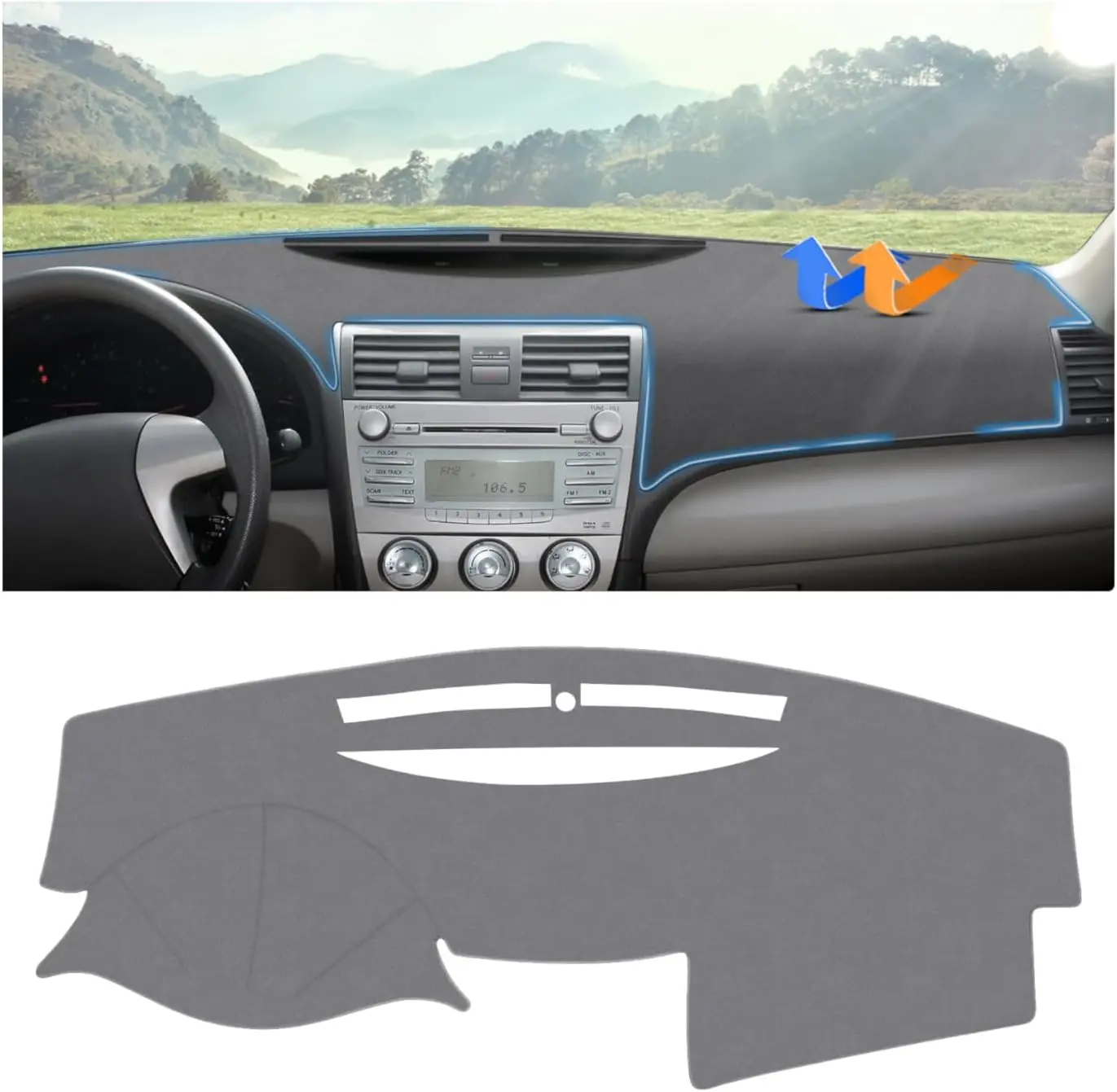 Dash Cover Mat For Toyota Camry 2007-2011 US Gray Dashboard Pad Carpet Anti-Slip