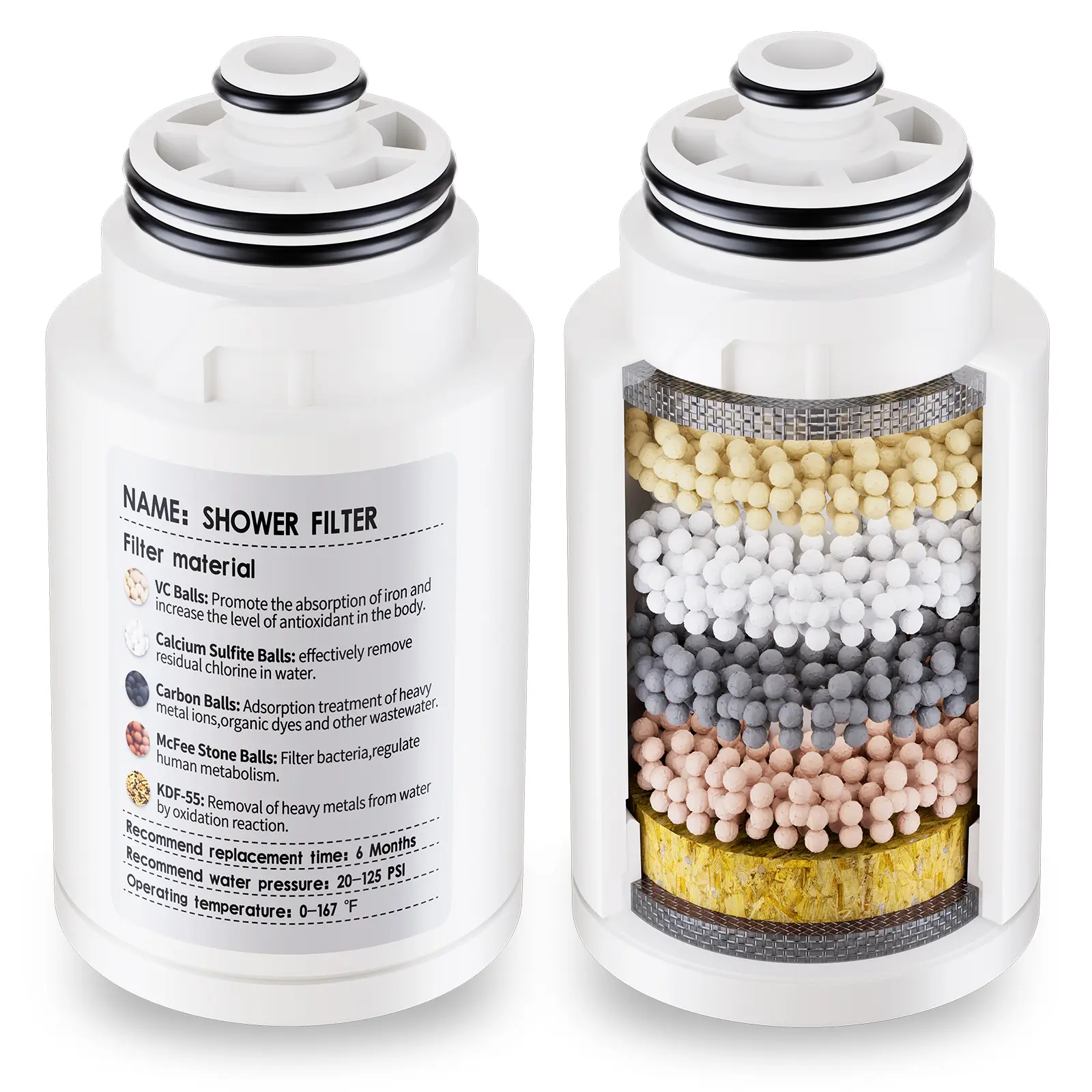 2 Pack KDF Shower Filter Replacement Cartridge for THX11G, 7-Stage Hard Water Filter with Water Filtration & Easy Installation