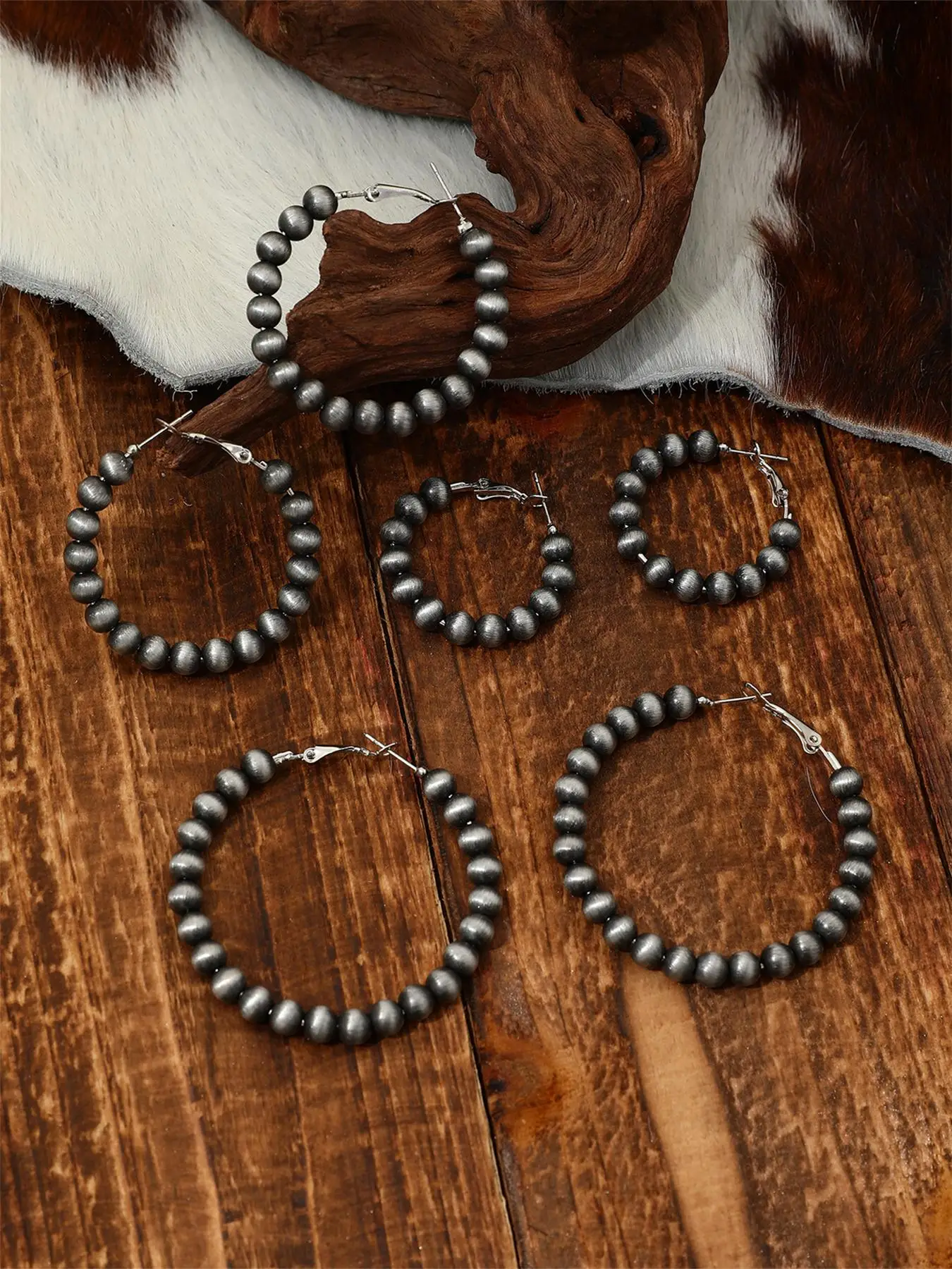 3 Pairs Vintage Beaded Hoop Earrings for Women & Girls, Fashion Jewelry for Party, Daily Clothing Decor, Trendy All-match & Exquisite Jewelry for Birt